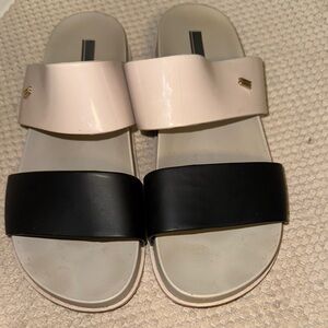 Melissa Waterproof Double Strap Black and Cream Women's Slides